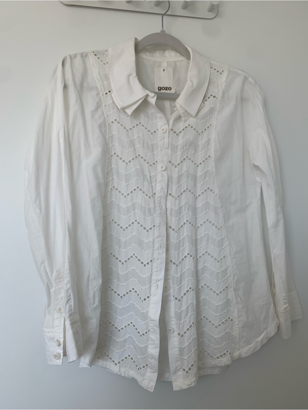 Gozo 100% cotton White Eyelet Button-Down Blouse